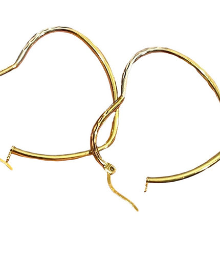 sterling silver 925 tri color gold plt heart dangle hoop earrings large