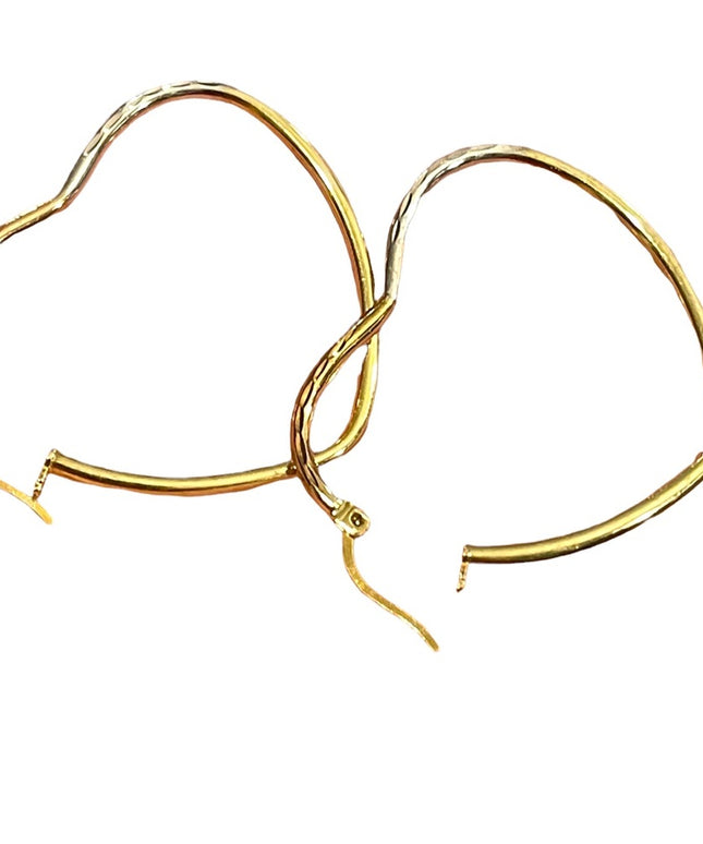 sterling silver 925 tri color gold plt heart dangle hoop earrings large