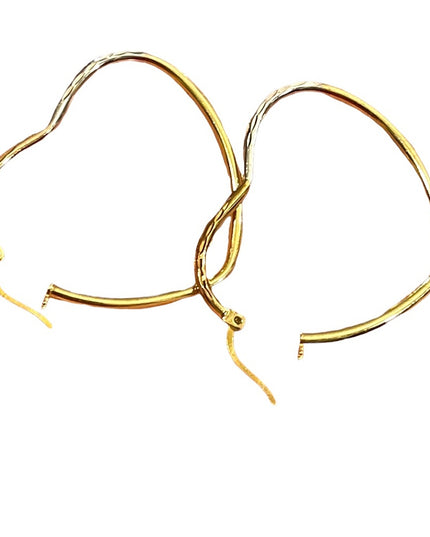 sterling silver 925 tri color gold plt heart dangle hoop earrings large