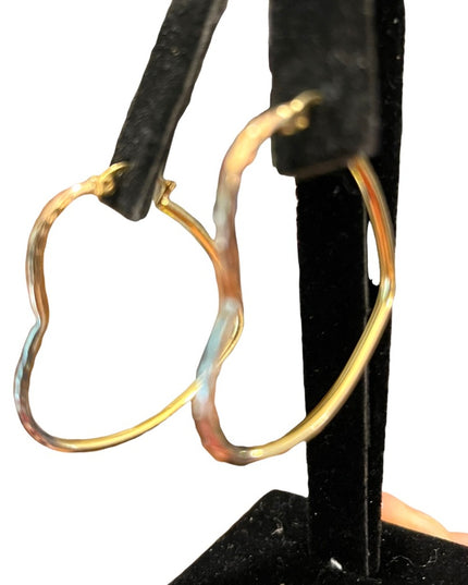 sterling silver 925 tri color gold plt heart dangle hoop earrings large