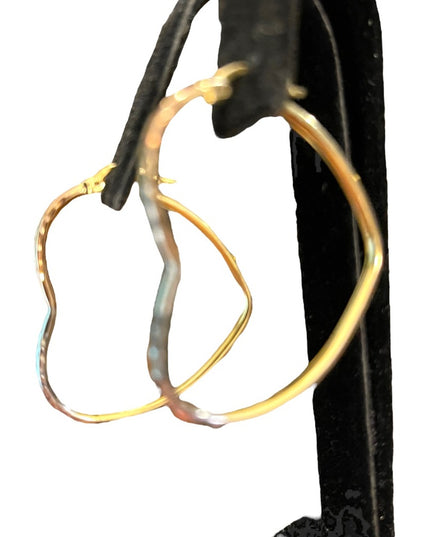 sterling silver 925 tri color gold plt heart dangle hoop earrings large