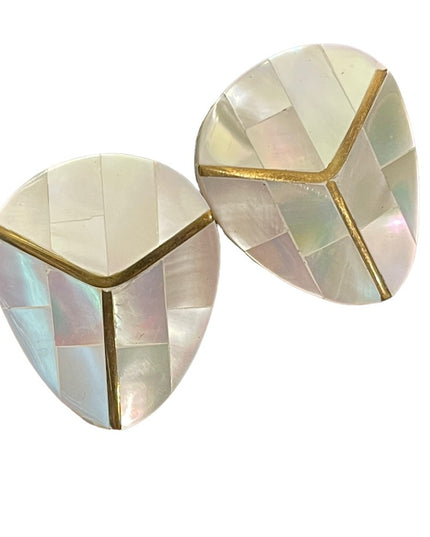 Vintage mosaic mother of pearl with gold finish chunky earrings