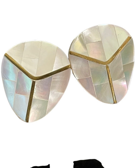 Vintage mosaic mother of pearl with gold finish chunky earrings