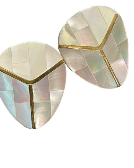 Vintage mosaic mother of pearl with gold finish chunky earrings
