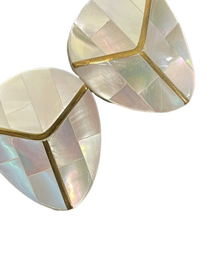 Vintage mosaic mother of pearl with gold finish chunky earrings