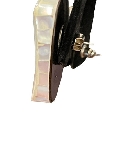 Vintage mosaic mother of pearl with gold finish chunky earrings