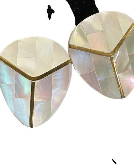 Vintage mosaic mother of pearl with gold finish chunky earrings