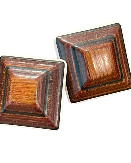 Vintage white resin and solid wood square triangle fancy chunky earrings