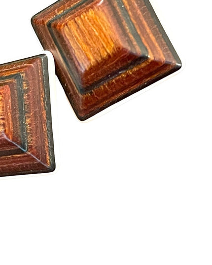 Vintage white resin and solid wood square triangle fancy chunky earrings