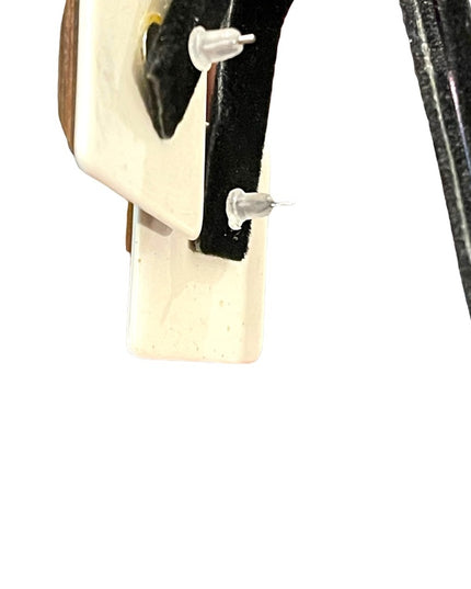 Vintage white resin and solid wood square triangle fancy chunky earrings