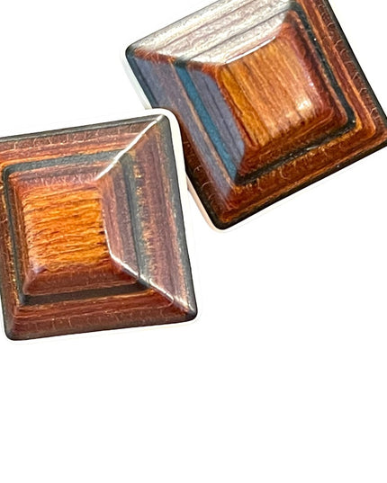 Vintage white resin and solid wood square triangle fancy chunky earrings