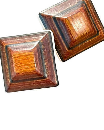 Vintage white resin and solid wood square triangle fancy chunky earrings