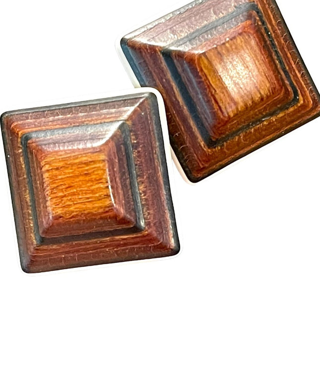 Vintage white resin and solid wood square triangle fancy chunky earrings