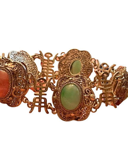 Antique sterling silver jade filagree good luck symbol ULTRA RARE bracelet