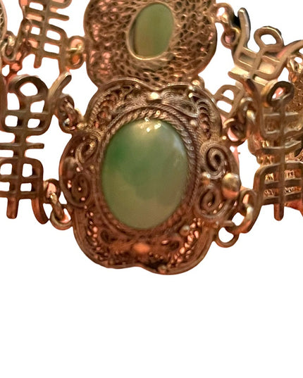 Antique sterling silver jade filagree good luck symbol ULTRA RARE bracelet