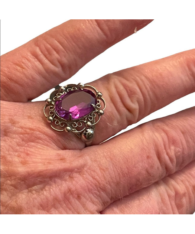 Vintage purple ice sterling silver 925 ornate filagree large ring