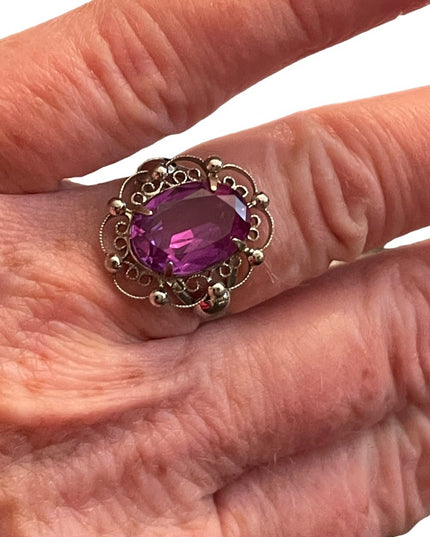 Vintage purple ice sterling silver 925 ornate filagree large ring