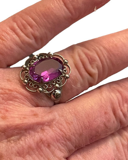 Vintage purple ice sterling silver 925 ornate filagree large ring