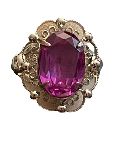 Vintage purple ice sterling silver 925 ornate filagree large ring