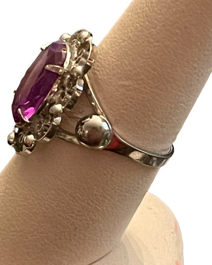 Vintage purple ice sterling silver 925 ornate filagree large ring