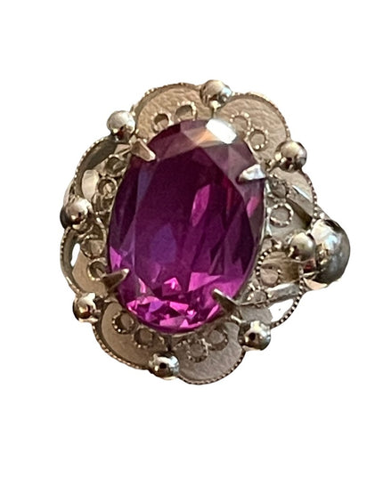 Vintage purple ice sterling silver 925 ornate filagree large ring