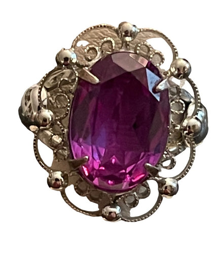 Vintage purple ice sterling silver 925 ornate filagree large ring