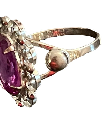 Vintage purple ice sterling silver 925 ornate filagree large ring