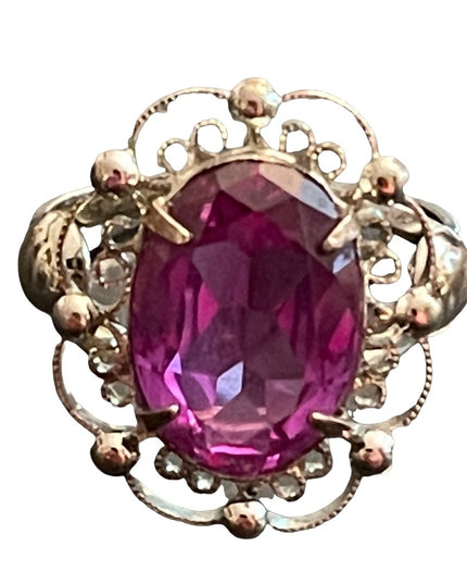 Vintage purple ice sterling silver 925 ornate filagree large ring