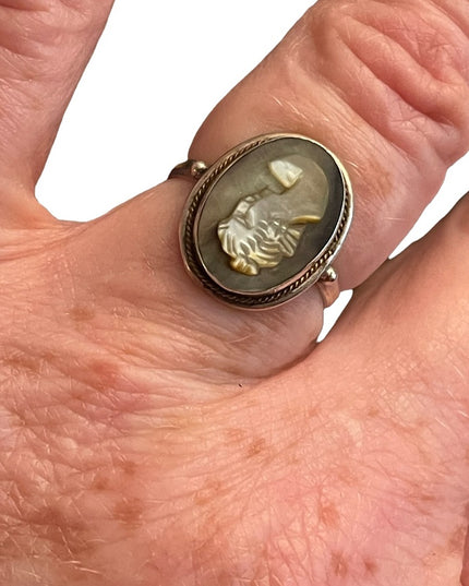 Vintage sterling silver 925 Abalone shell Cameo ring