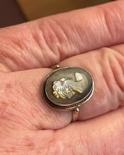 Vintage sterling silver 925 Abalone shell Cameo ring