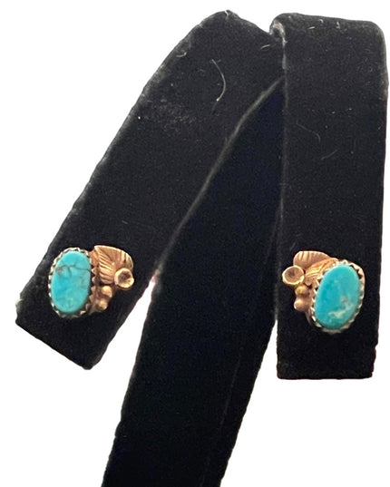 Vintage 14k Gold Turquois flower ornate Navajo earrings