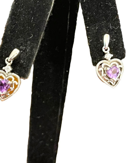 Vintage sterling silver 925 Heart amethyst purple stone earrings small