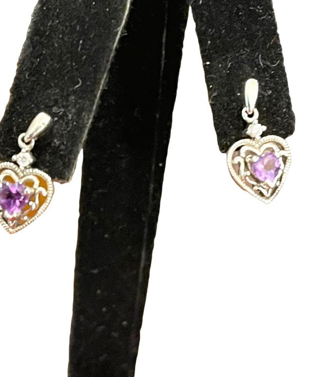 Vintage sterling silver 925 Heart amethyst purple stone earrings small