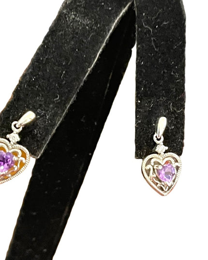 Vintage sterling silver 925 Heart amethyst purple stone earrings small