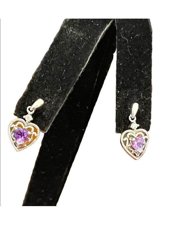 Vintage sterling silver 925 Heart amethyst purple stone earrings small