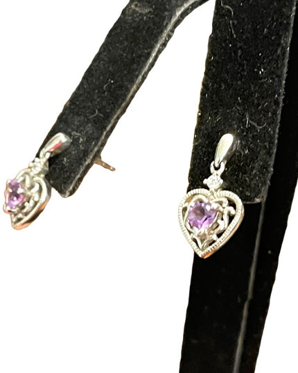 Vintage sterling silver 925 Heart amethyst purple stone earrings small