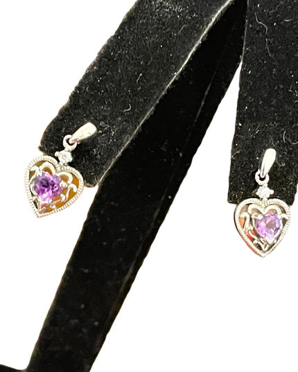 Vintage sterling silver 925 Heart amethyst purple stone earrings small
