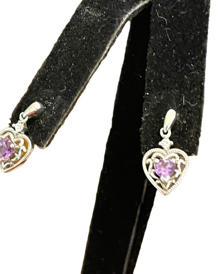 Vintage sterling silver 925 Heart amethyst purple stone earrings small