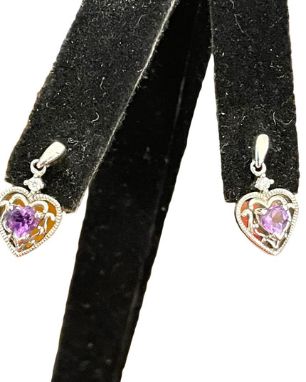 Vintage sterling silver 925 Heart amethyst purple stone earrings small