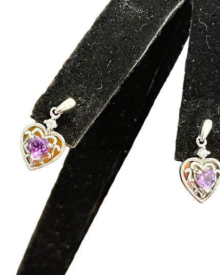 Vintage sterling silver 925 Heart amethyst purple stone earrings small