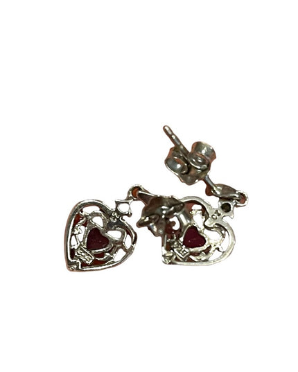 Vintage sterling silver 925 Heart amethyst purple stone earrings small