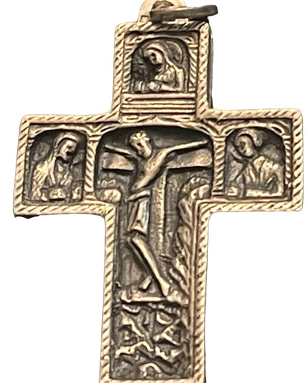 Antique Storybook cross religious bible crucifix silver HEAVY chain necklace