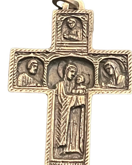Antique Storybook cross religious bible crucifix silver HEAVY chain necklace
