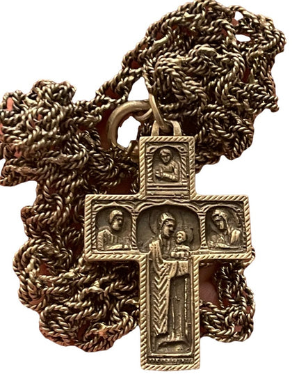 Antique Storybook cross religious bible crucifix silver HEAVY chain necklace