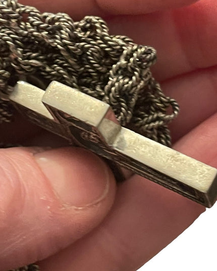 Antique Storybook cross religious bible crucifix silver HEAVY chain necklace