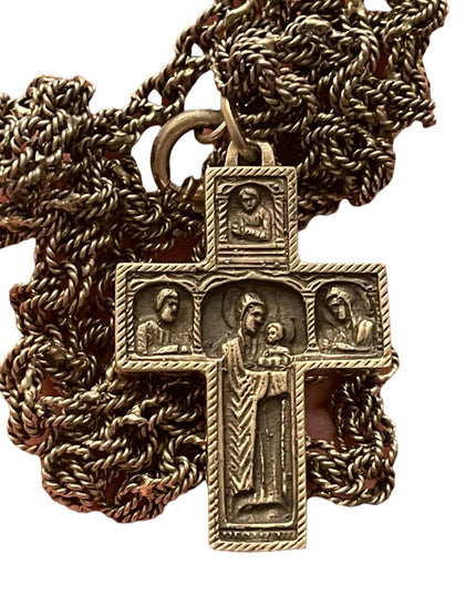 Antique Storybook cross religious bible crucifix silver HEAVY chain necklace