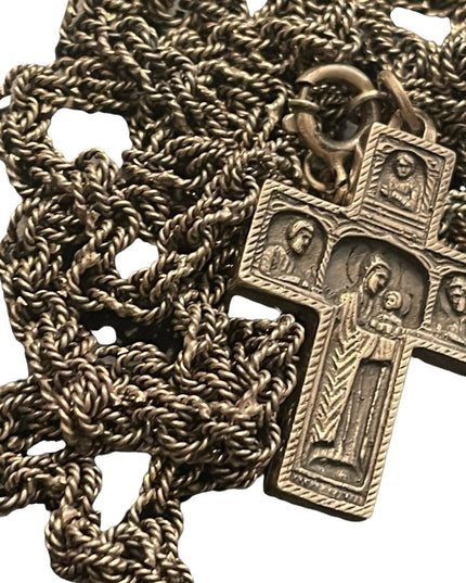 Antique Storybook cross religious bible crucifix silver HEAVY chain necklace