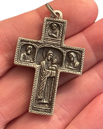 Antique Storybook cross religious bible crucifix silver HEAVY chain necklace