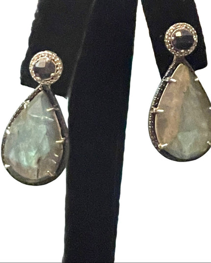 JWBR Labradorite Marcasite amethyst sterling silver tear drop dangle earrings