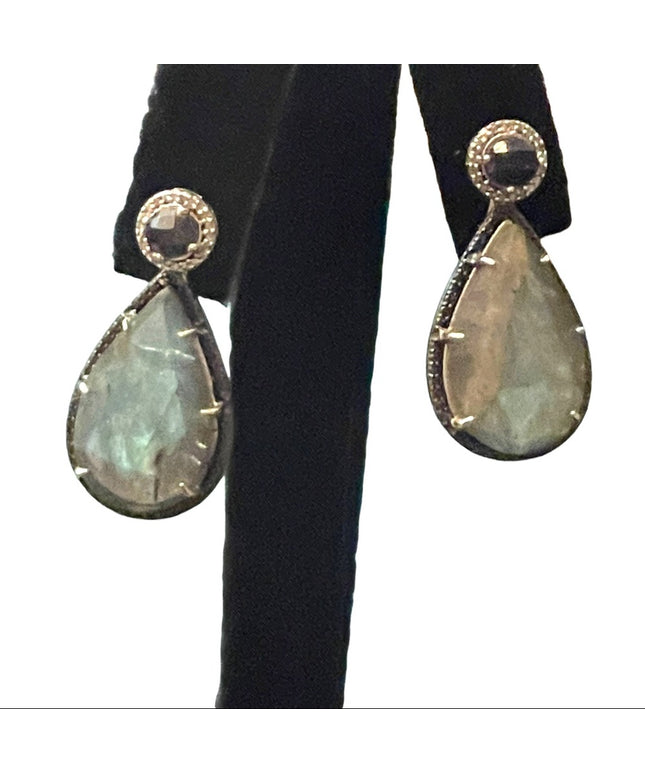 JWBR Labradorite Marcasite amethyst sterling silver tear drop dangle earrings